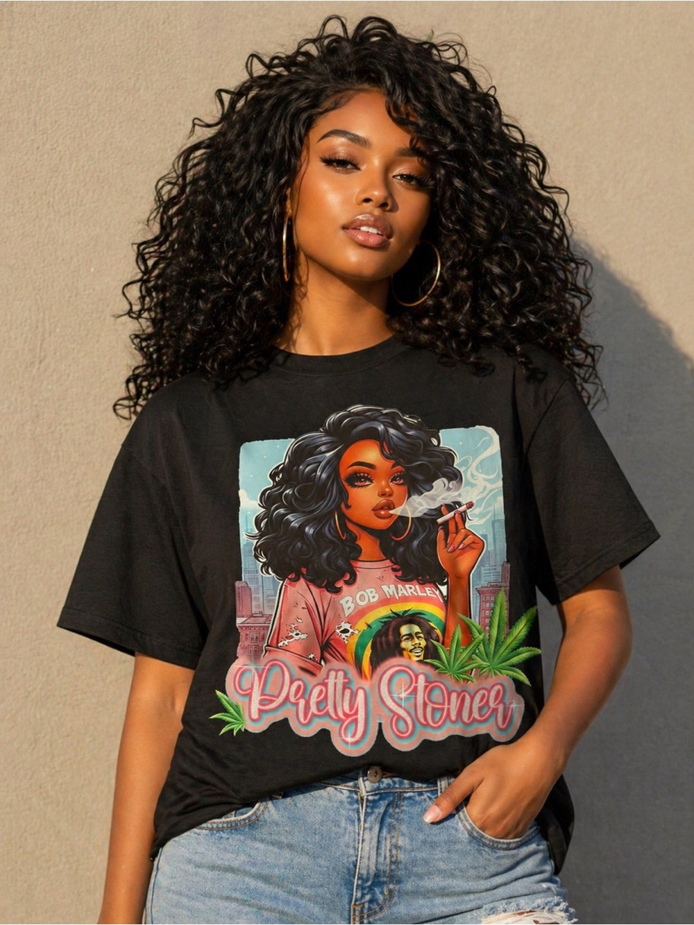 Black 'Pretty Stoner' Graphic Tee - Women